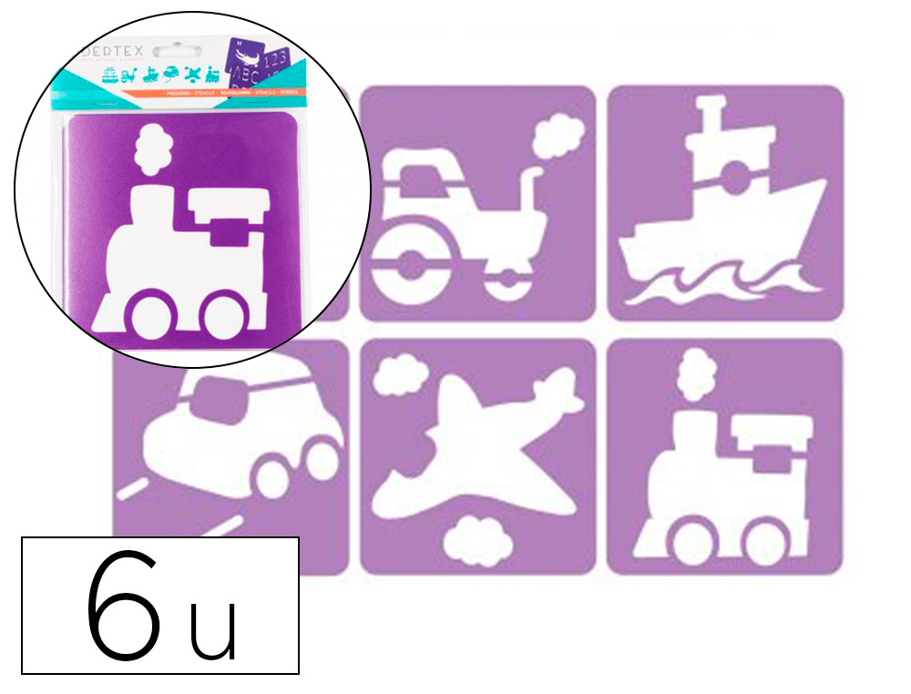 Pochoirs sodertex mes transports en plastique       incassable 5mm 140x140mm 6    pcs coloris assorti