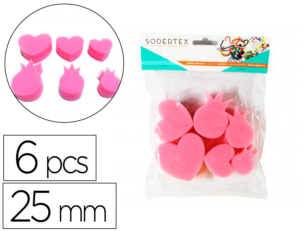 Eponges tampons sodertex coeur a peindre 25mm 6 pcs    coloris assortis