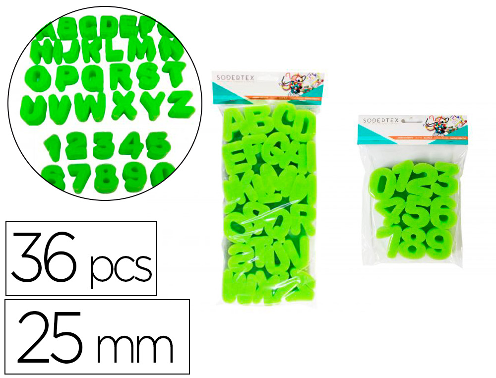 Eponges tampons sodertex chiffres et lettres a peindre 25mm 36 pcs coloris assortis