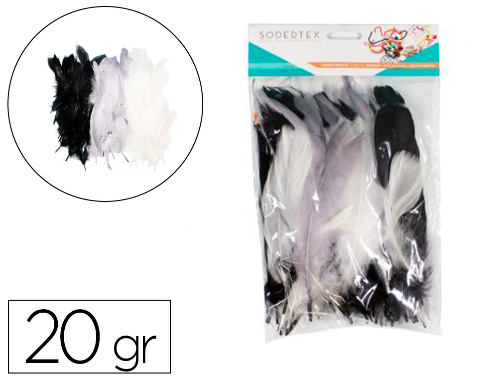 Plumes d'oie sodertex 20g 14 a 17 cm coloris blanc gris    noir