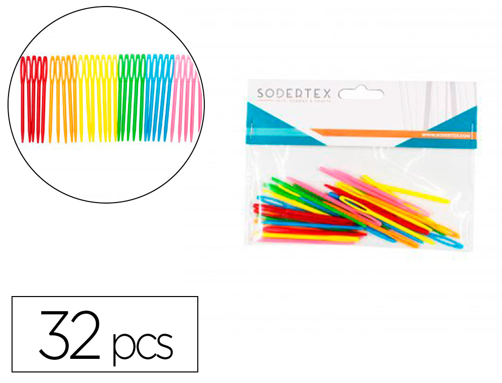 Aiguilles en plastique sodertex 7 x 0,1 cm 32 pcs    coloris assortis