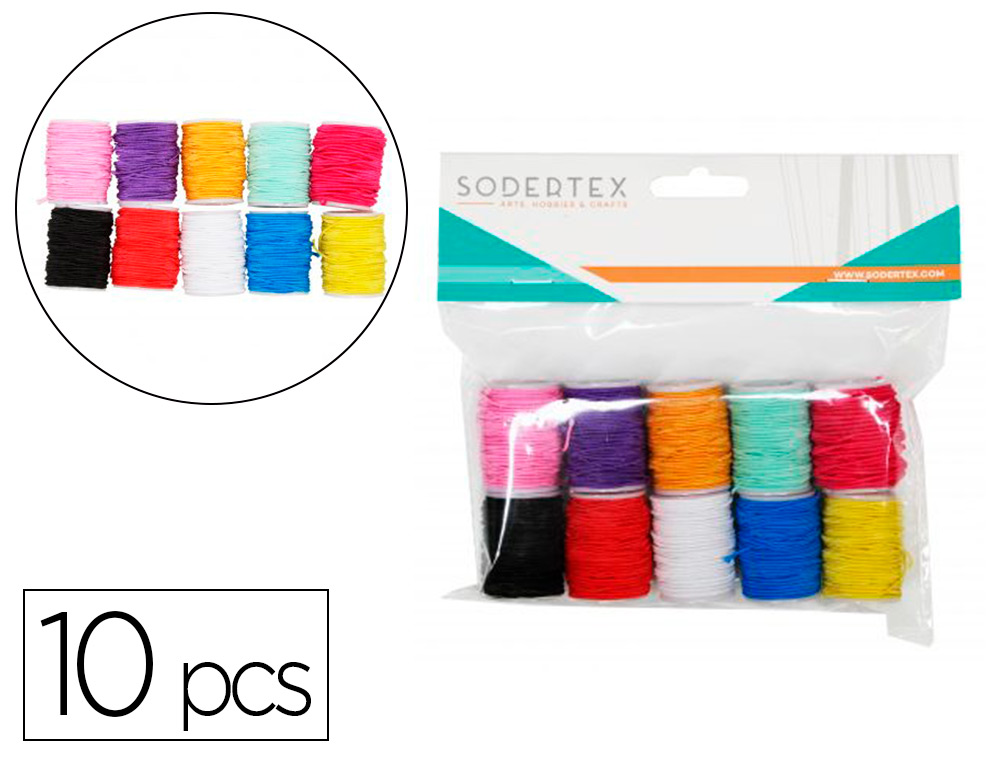 Bobines de fil sodertex polyester elastique 0,5mm x 5 ml 10 pcs coloris assortis