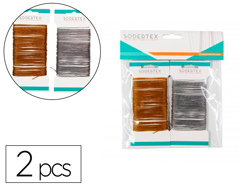 Cartes de fils sodertex or et argent 1mm x 10ml 2 pcs       coloris assortis