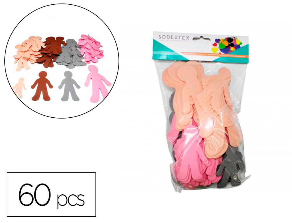 Familles du monde en mousse eva sodertex  2mm 3 tailles   60 pcs 4 coloris assortis