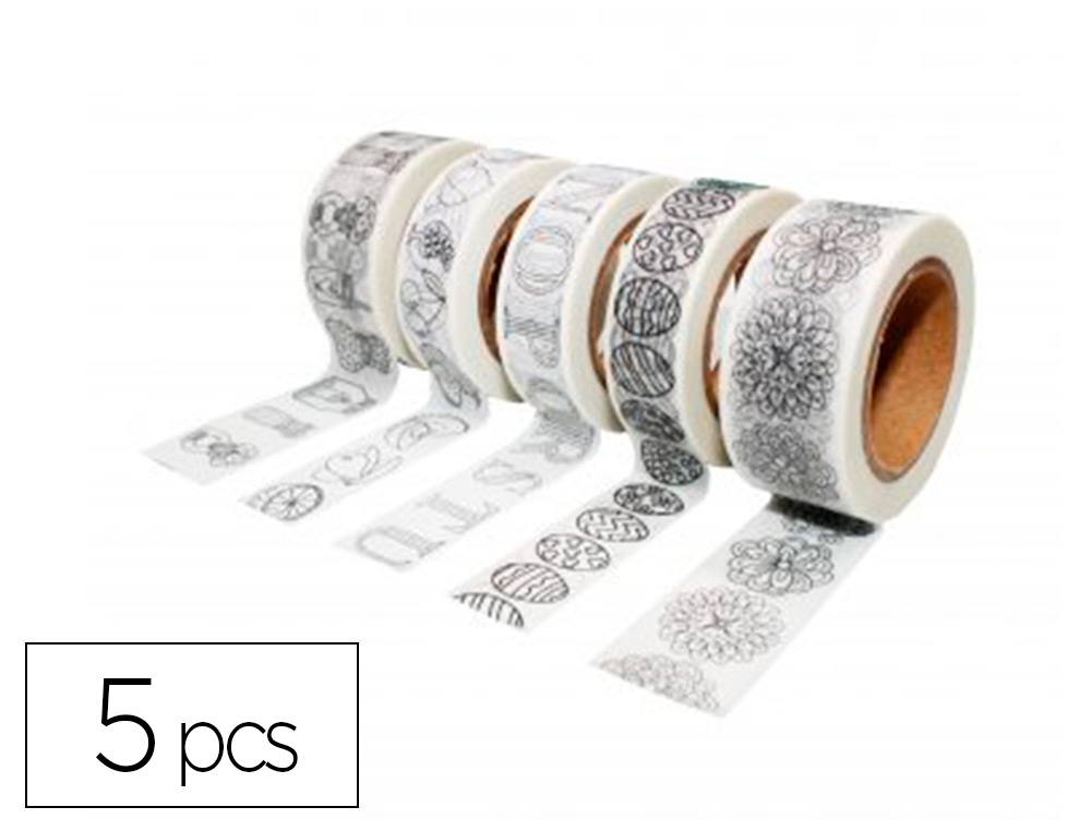 Pack de rubans adhesifs sodertex avec 2 de 20mm x     10ml et 3 de 15mm x 10ml a    colorier coloris banc et