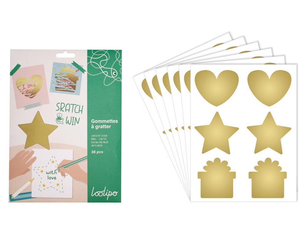 Gommettes a gratter sodertex 170x220mm 6 planches 36 pcs   coloris assorti