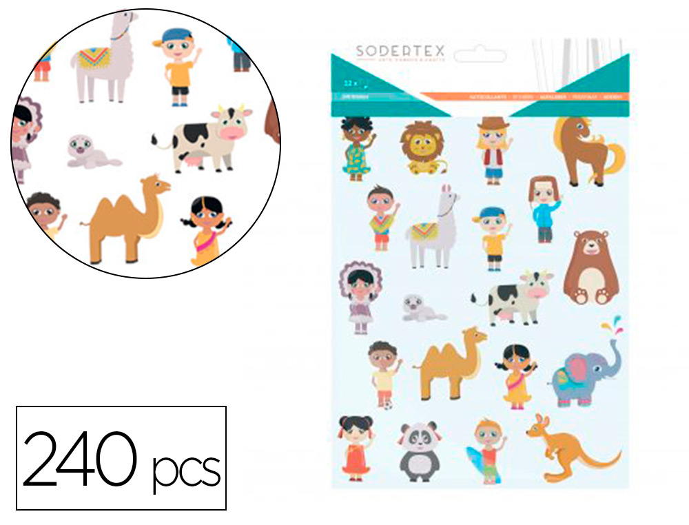 Gommettes papier sodertex enfant du monde avec scene    telechargeable 170x220mm 240  pcs 12 planches coloris