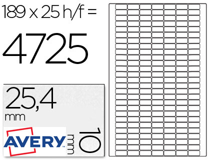 Étiquette adhésive avery papier blanc certifié fsc recyclable enlevable toute imprimante 10x25,4mm 4725 unités
