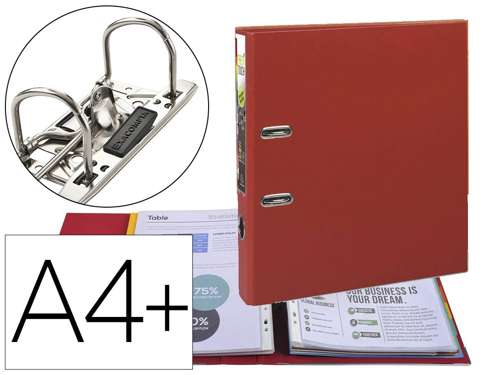 Classeur à levier exacomtpta em'touch a4+ polypropylène dos 50mm coloris rouge