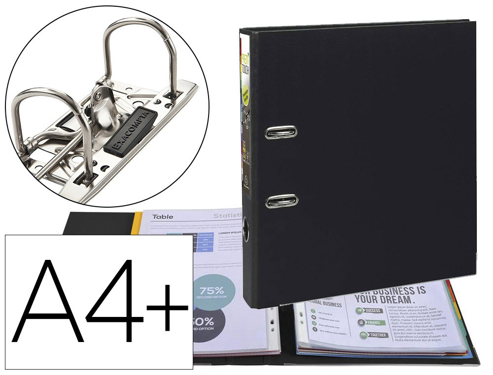 Classeur à levier exacompta prem'touch a4+ polypropylène dos 50mm coloris noir