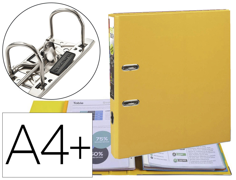 Classeur à levier exacompta prem'touch a4+ polypropylène dos 50mm coloris jaune