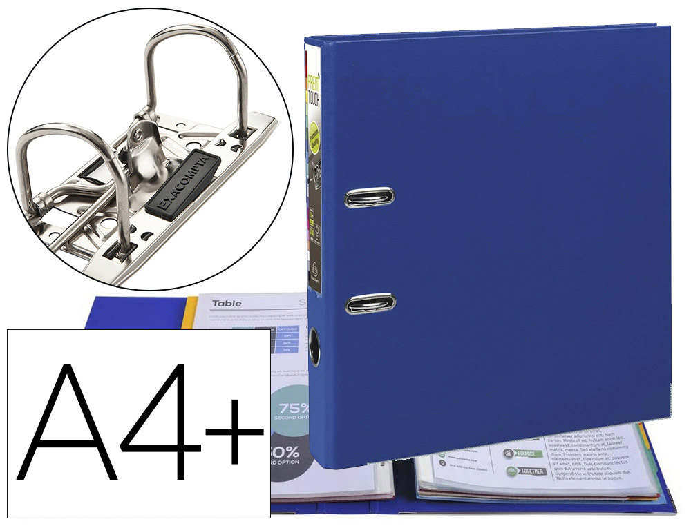 Classeur à levier exacompta prem'touch a4+ polypropylène dos 50mm coloris bleu foncé