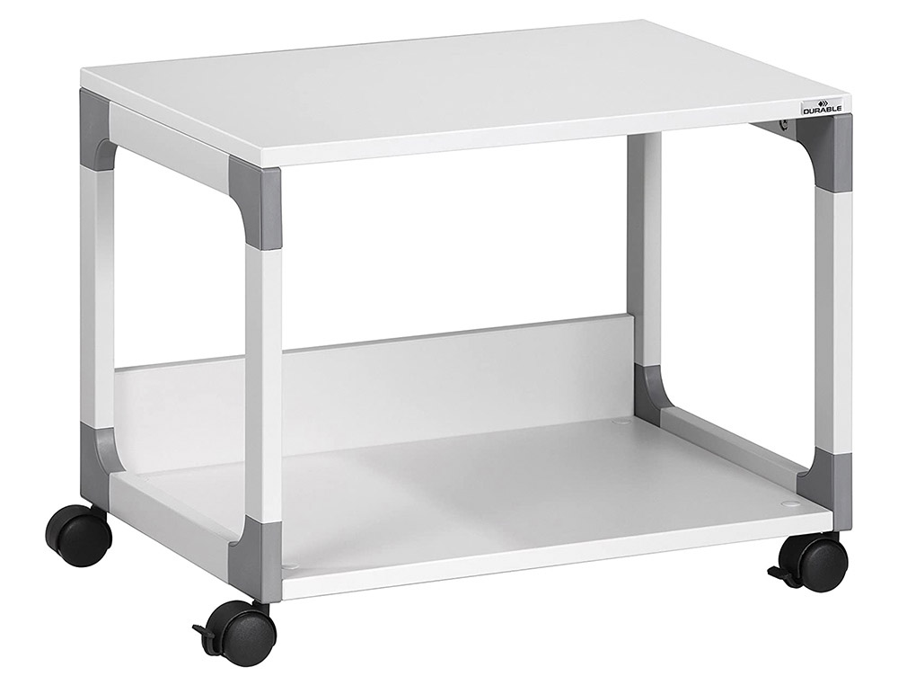 Desserte de bureau durable multi trolley acier revetement epoxy polyester 2 tablettes 47,7x60x43,2cm coloris gris
