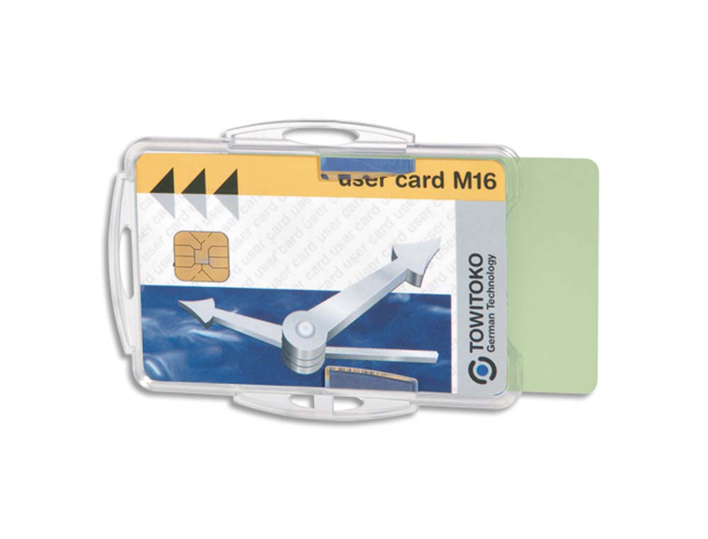 Porte-badge durable pour 2 cartes de securite format portrait ou paysage enrouleur lacet chainette 54x85mm 10 unites