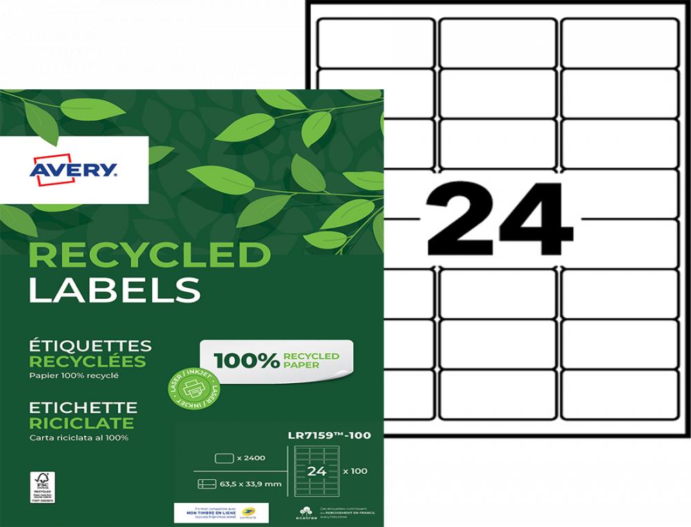 8308659g-1.jpg Etiq.las.recy 63.5x33.9 100f24etiquette recyclee - avery - impression laser - 63.5x33.9mm - 100 feuilles – Image 1
