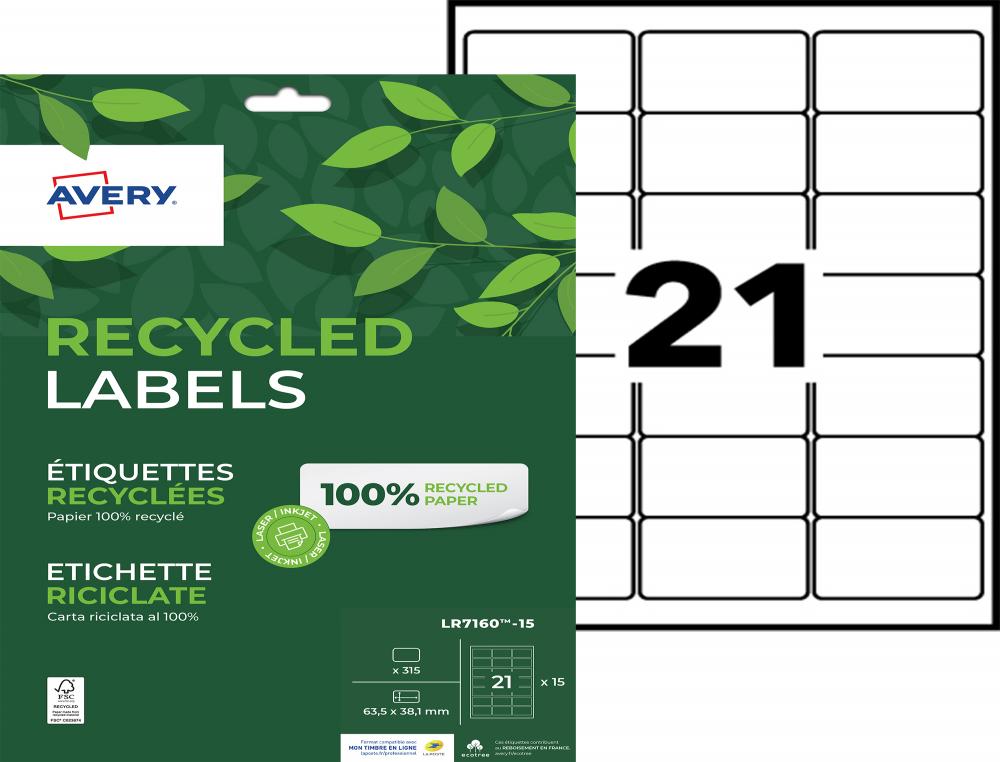 8308660g-1.jpg Etiq.las.recy 63.5x38.1 15f315etiquette recyclee - avery - impression laser - 63.5x38.1mm - 15 feuilles – Image 1