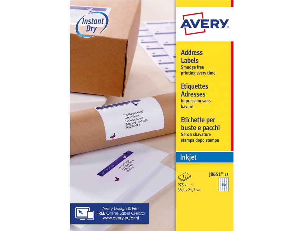 8308667g-1.jpg Etiquet.je 38.1x21.2 15f 975e etiquette impression jet encre - avery - 38.1x21.2mm - 15 feuilles – Image 1
