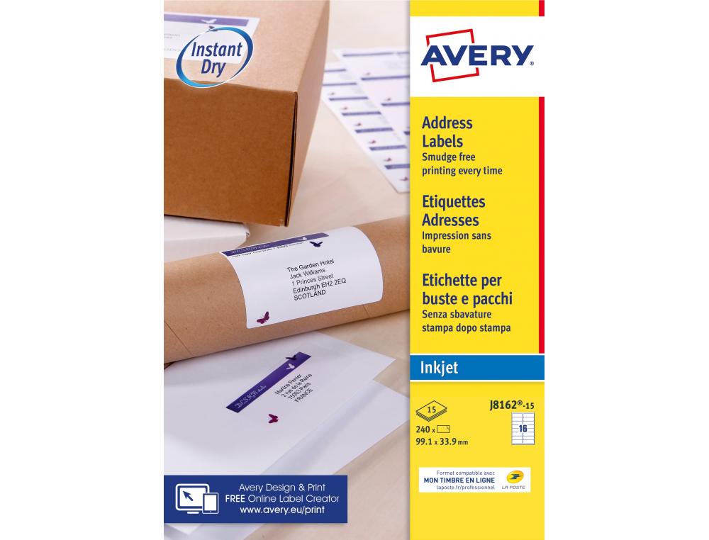 8308670g-1.jpg Etiquet.je 99.1x33.9 15f 240e etiquette impression jet encre - avery - 99.1x33.9mm - 15 feuilles – Image 1