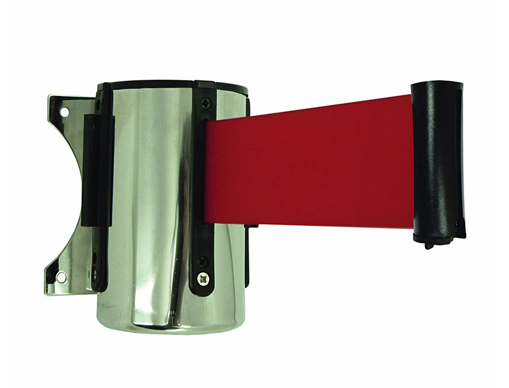 Enrouleur mural economique viso polypropylene inox recepteur mural et fixation inclus longueur 2m sangle rouge