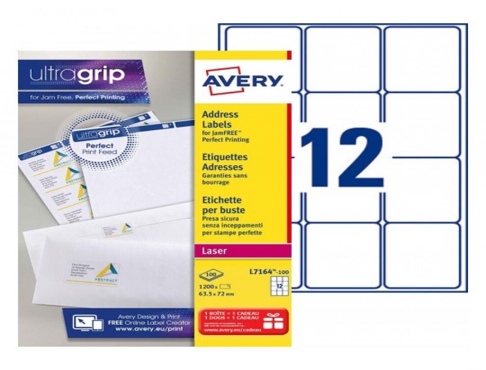 8371122g-1.jpg Etiq.las. 63.5x72 l7164 b/1200etiquette adresse laser - avery - 63.5x72mm - 100 feuilles – Image 1