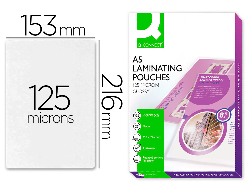 Pochette plastification q-connect autoadhésive 2 faces format a5 125 microns antistatique boîte 25 unités