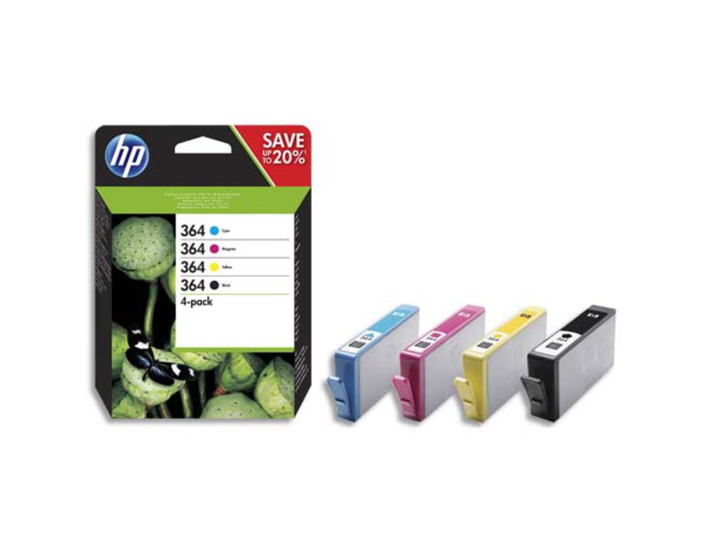 Cartouche d'encre original hp 364 300 p noir/cyan/magenta/jaune pack 4 couleur