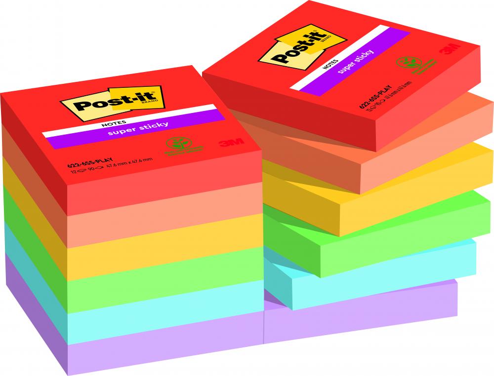 8601101g-1.jpg Post-it sticky 47x47 playfulp/note repositionnable - post-it - super sticky bloc playful 47x47mm - lot de 12 – Image 1