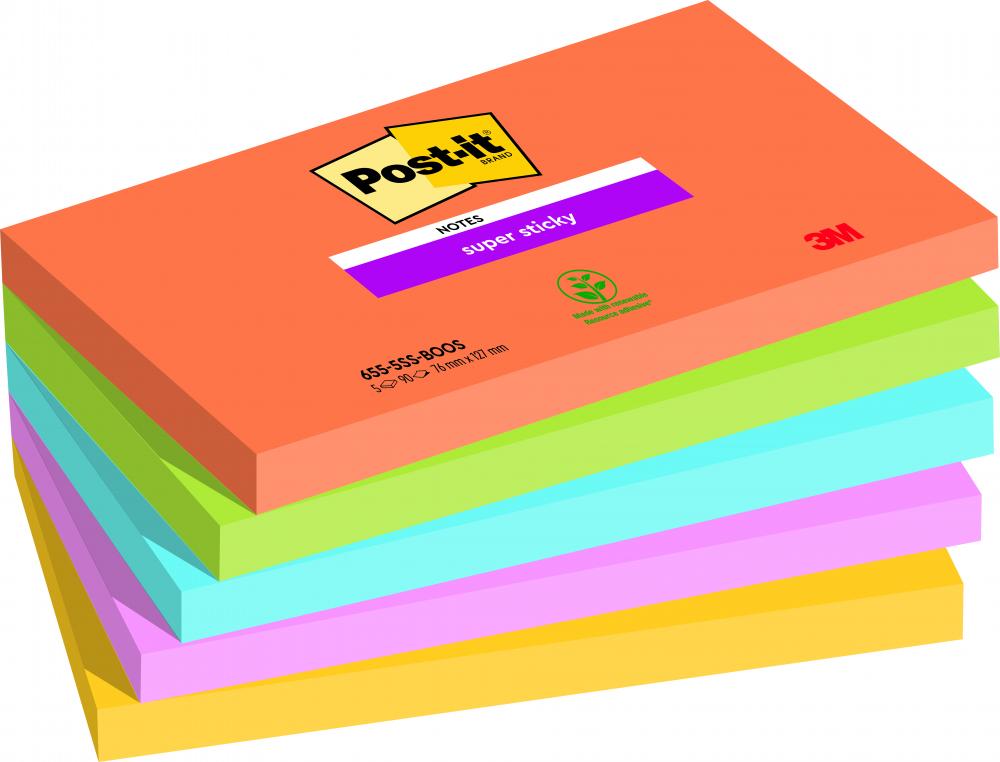 8601111g-1.jpg Post-it sticky 76x127 boostp/5note repositionnable - super sticky bloc boost 76x127mm - lot de 5 – Image 1
