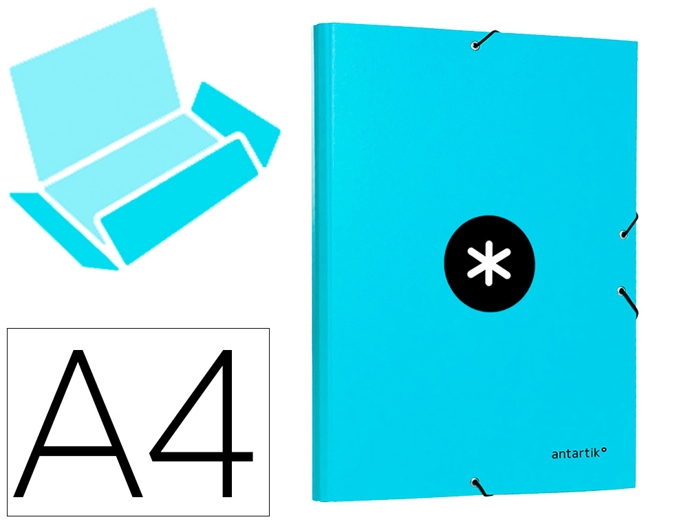 Chemise antartik carton remborde a4+ 3 rabats         elastique coloris turquoise