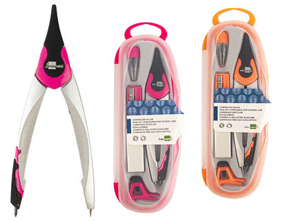 Compas liderpapel adaptateur universel mines taille-mines  et gomme coloris assortis