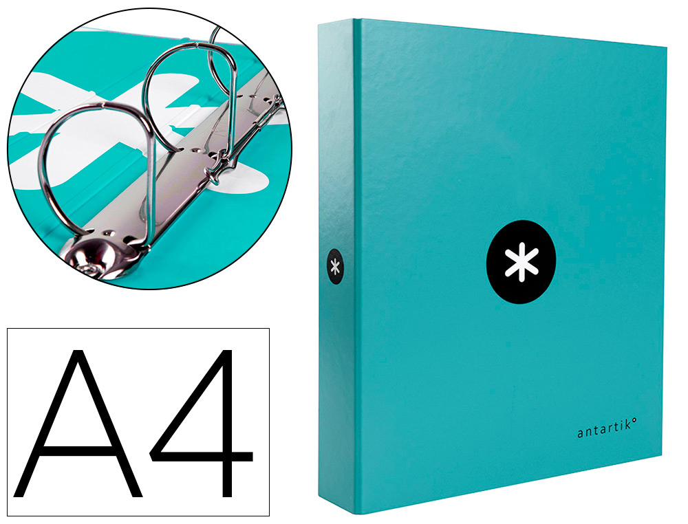 Classeur antartik 4 anneaux end 40mm a4+ carton remborde    coloris menthe