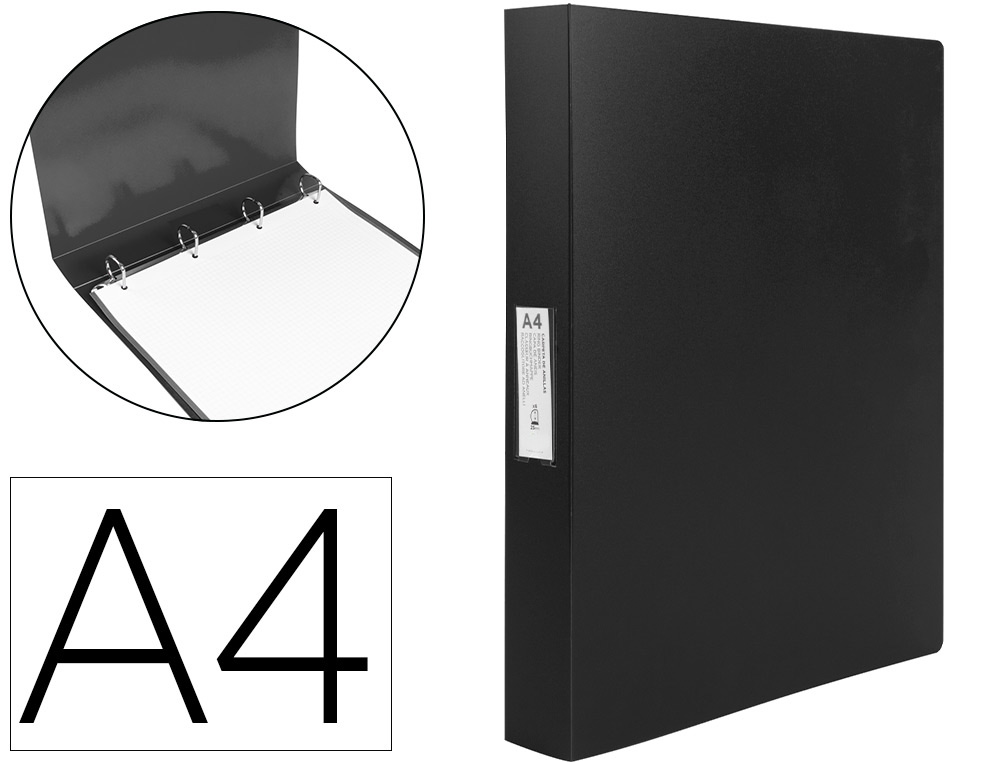 910891g-2.jpg Classeur liderpapel 4 anneaux 25mm a4 260x315mm polypropylene dos 40mm porte-cartes visite coloris noir – Image 1