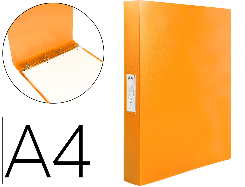 910895g-1.jpg Classeur liderpapel 4 anneaux 25mm a4 260x315mm polypropylene dos 40mm porte-cartes visite coloris orange – Image 1