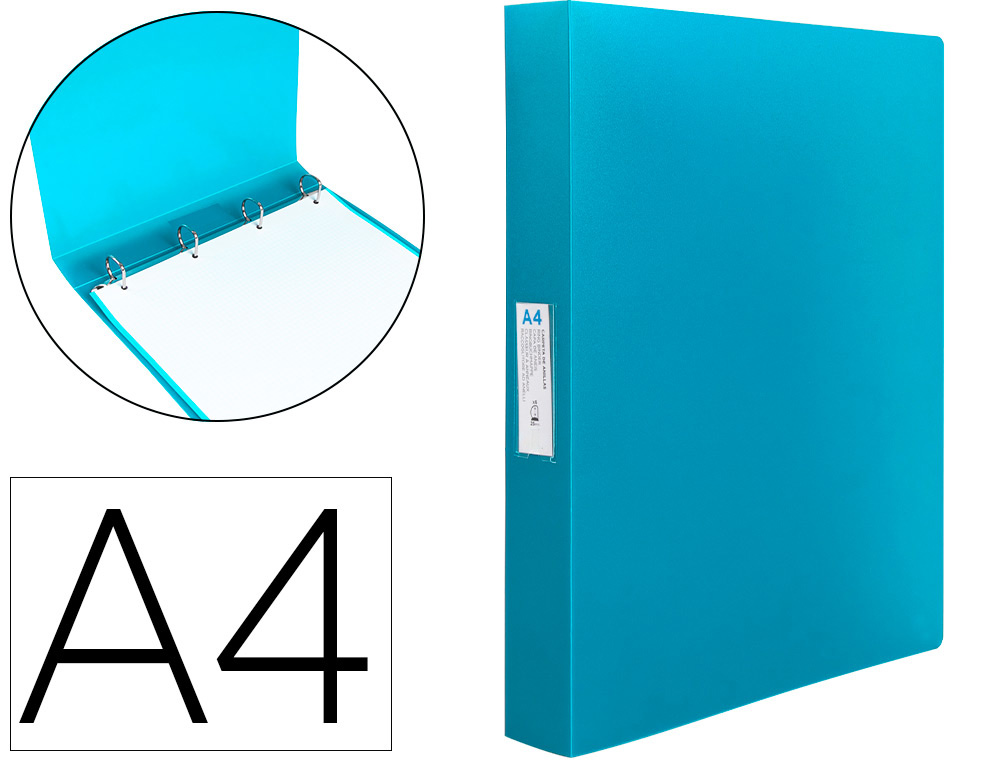 Classeur liderpapel 4 anneaux 25mm a4 260x315mm polypropylene dos 40mm porte-cartes visite coloris bleu
