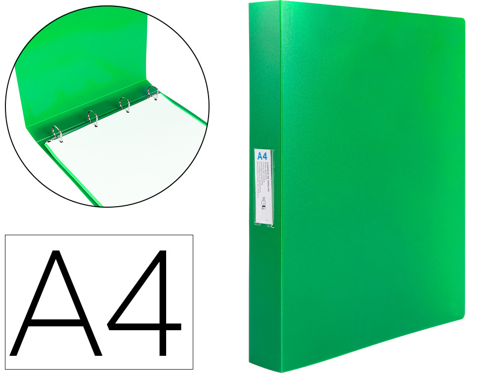 910898g-2.jpg Classeur liderpapel 4 anneaux 25mm a4 260x315mm polypropylene dos 40mm porte-cartes visite coloris vert – Image 1