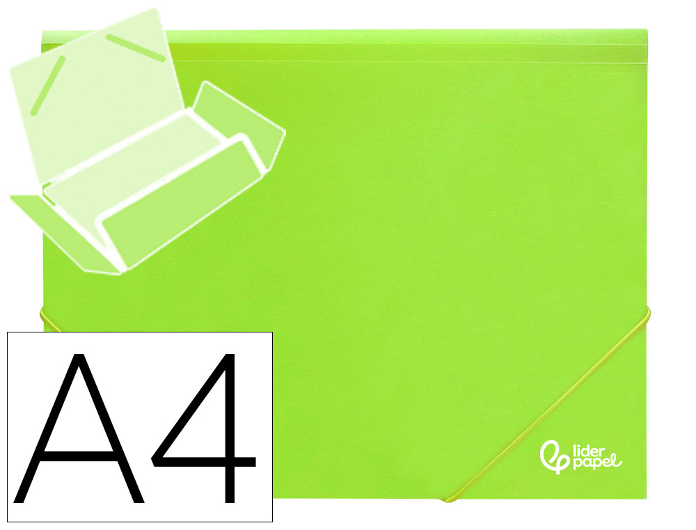 910902g-2.jpg Chemise liderpapel polypropylene dos flexible a4 210x297mm 4/10e 3 rabats 100f elastique jaune fluo opaque – Image 1