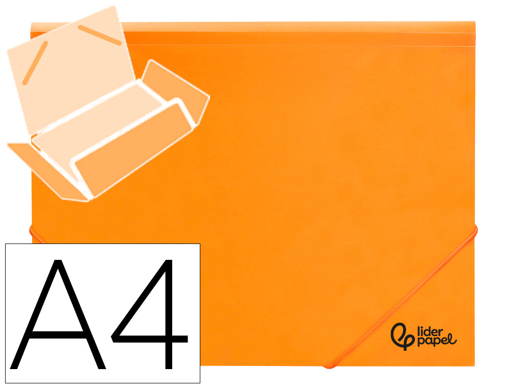 Chemise liderpapel polypropylene dos flexible a4 210x297mm 4/10e 3 rabats 100f elastique orange fluo opaque