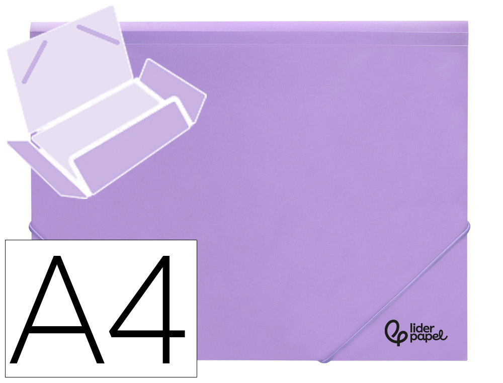 910905g-2.jpg Chemise liderpapel polypropylene dos flexible a4 210x297mm 4/10e 3 rabats 100f elastique lavande opaque – Image 1