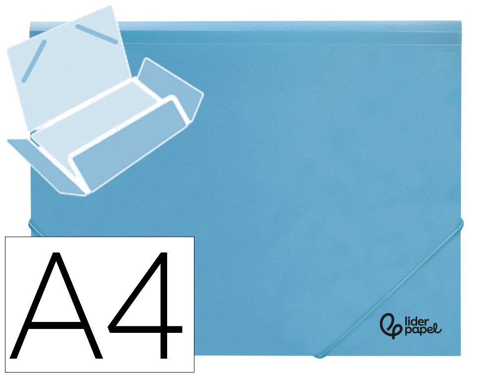 Chemise liderpapel polypropylene dos flexible a4 210x297mm 4/10e 3 rabats 100f elastique bleu ciel opaque