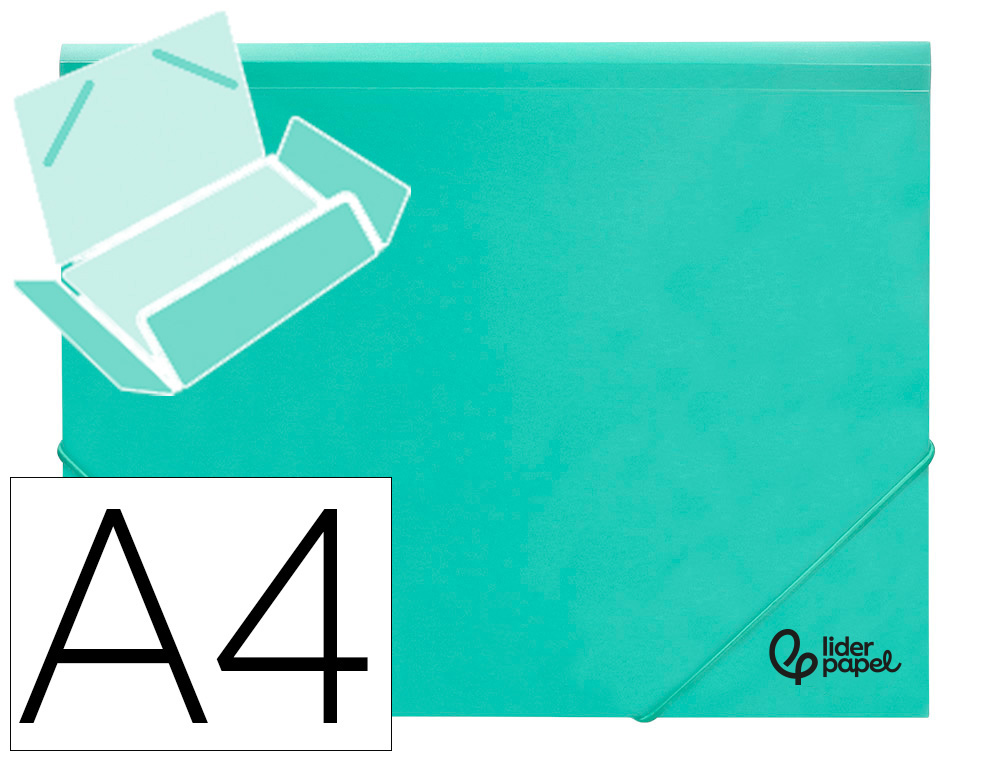 Chemise liderpapel polypropylene dos flexible a4 210x297mm 4/10e 3 rabats 100f elastique vert pomme opaque