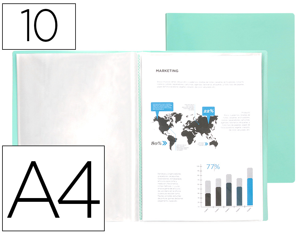 910994g-2.jpg Protege-documents liderpapel polypropylene couverture flexible 10 pochettes fixes a4 210x297mm vert pomme – Image 1