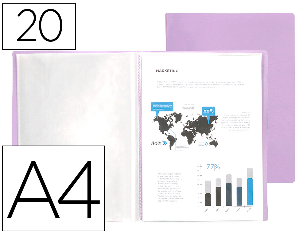 910999g-2.jpg Protege-documents liderpapel polypropylene couverture flexible 20 pochettes fixes a4 210x297mm lavande opaque – Image 1
