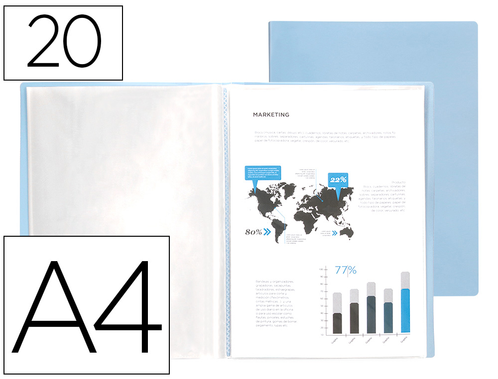 911000g-2.jpg Protege-documents liderpapel polypropylene couverture flexible 20 pochettes fixes a4 210x297mm bleu ciel opaque – Image 1