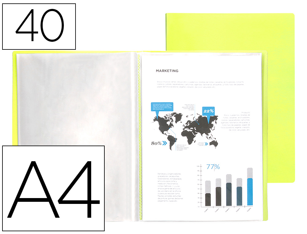 911032g-1.jpg Protege-documents liderpapel polypropylene couverture flexible 40 pochettes fixes a4 220x297mm jaune fluo – Image 1