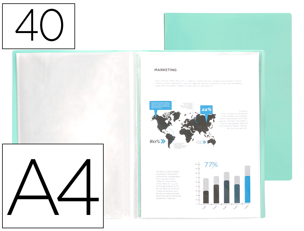911036g-1.jpg Protege-documents liderpapel polypropylene couverture flexible 40 pochettes fixes a4 220x297mm vert pomme – Image 1