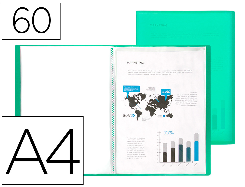 911037g-1.jpg Protege-documents liderpapel polypropylene couverture flexible 60 pochettes fixes a4 220x297mm vert translucide – Image 1
