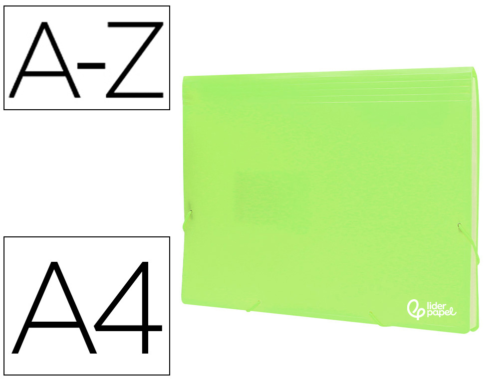 911054g-1.jpg Trieur liderpapel polypro a4 210x297mm 700 microns 13 compartiments fermeture elastique coloris jaune fluo opaque – Image 1