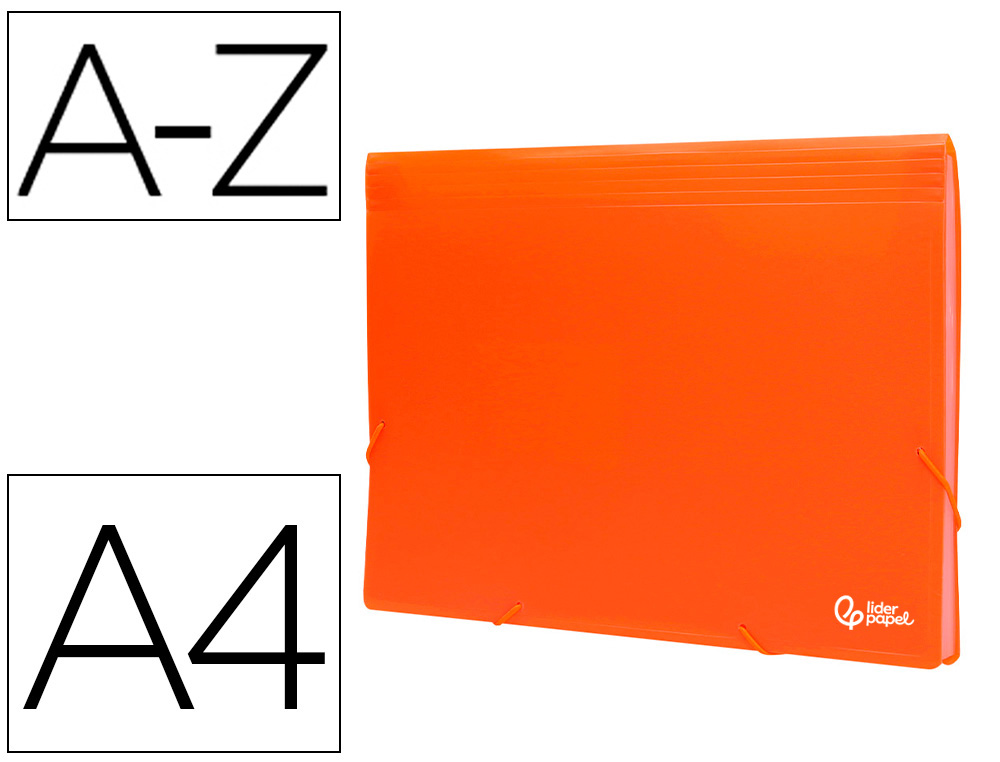 911055g-1.jpg Trieur liderpapel polypro a4 210x297mm 700 microns 13 compartiments fermeture elastique coloris orange fluo opaque – Image 1