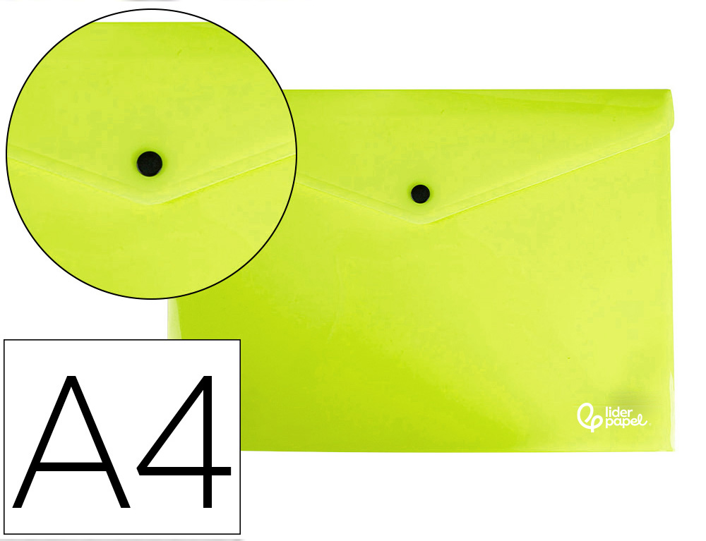 911284g-1.jpg Pochette enveloppe liderpapel polypropylene 180 microns a4 97x210mm 50f fermeture bouton jaune fluo opaque – Image 1