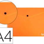 Pochette enveloppe liderpapel polypropylene 180 microns a4  97x210mm 50f fermeture bouton orange fluo opaque